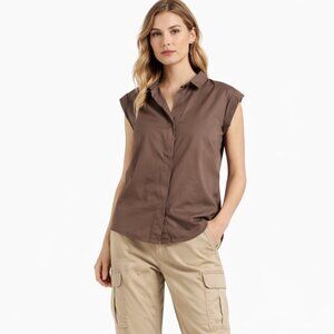 Brunello Cucinelli brown beaded neck button down shirt size XL